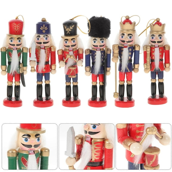 HEATSHAKING 6Pcs Nutcracker Christmas Set Soldier Shape Assorted Color 13x5cm Wood for Home Decoration