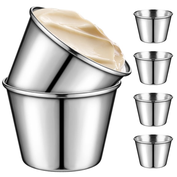 HEATSHAKING 6Pcs Plated Silver Stainless Steel Ketchup Cups Easy Clean Dipping Sauce Cups