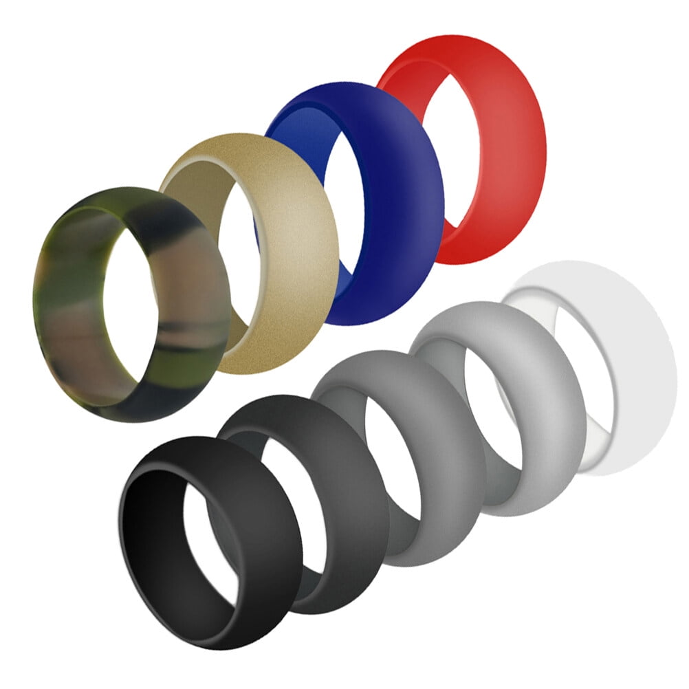 HEATSHAKING 9Pcs Silicone Rings Mens Simple Round Assorted Color ...