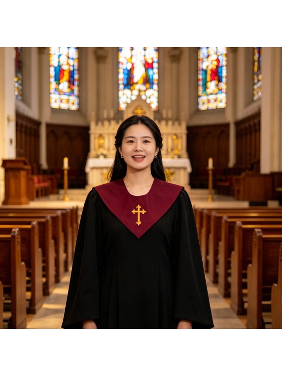 Church Choir Brown Satin V Neck Stole Reversible Unisex Design for Formal Events