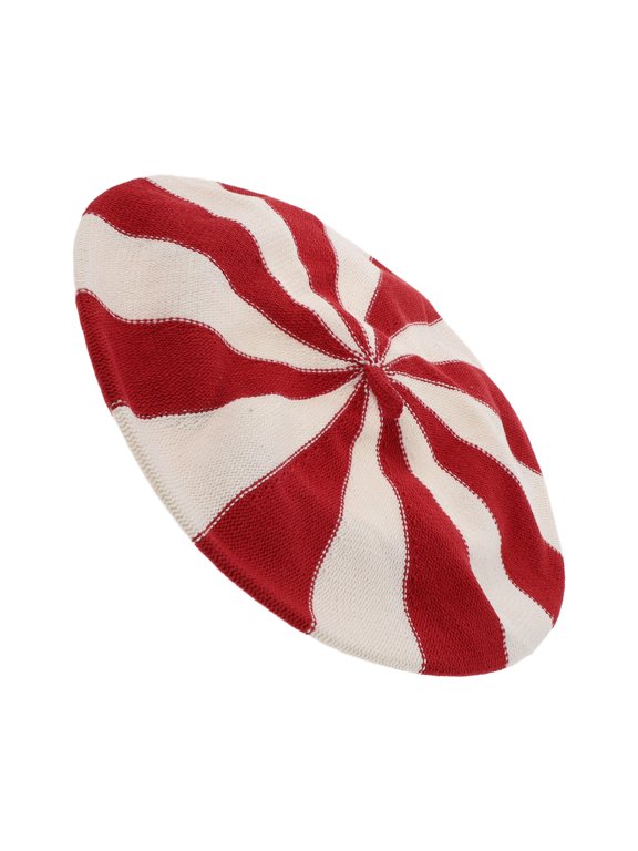 Cotton Beret Hat with Striped Pattern, Soft Breathable Fabric for Museum Visit Outfit, Multi