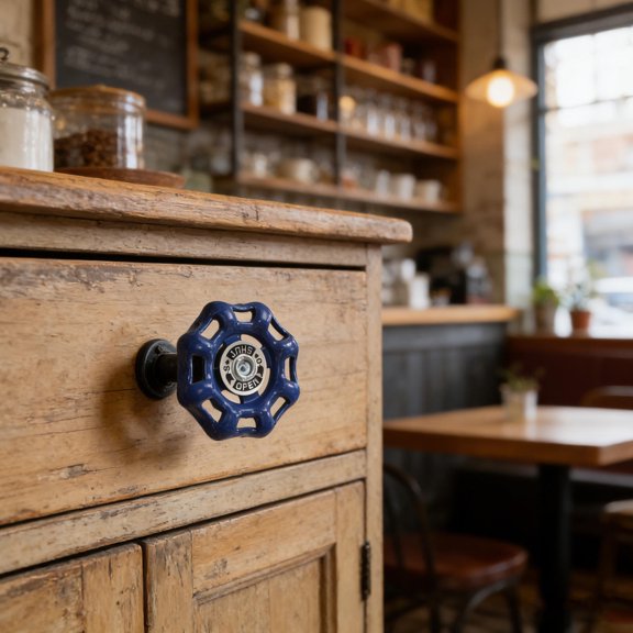 HEATSHAKING Dark Blue Metal Pipe Style Cabinet Pull Handle Industrial Rustic Design for Kitchen Cabinets