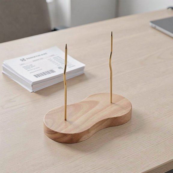 HEATSHAKING Elegant Khaki Wooden Receipt Spike with Dual Spikes for Restaurant Or Cashier Desk