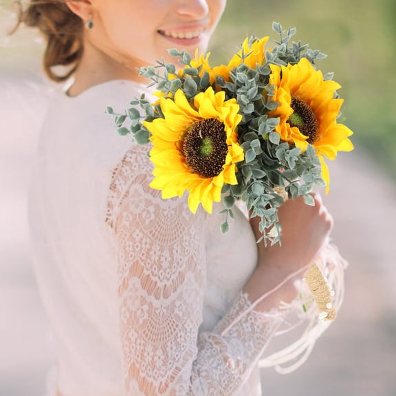 HEATSHAKING Lifelike Simulation Sunflower Bouquet, Multi, Silk Flowers for Wedding and Home Decoration