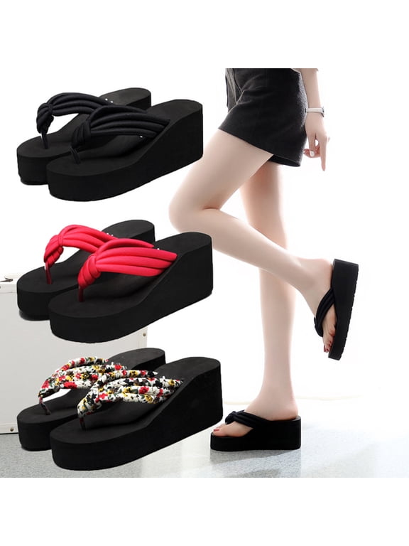 Black High Heel Platform Slope Slippers with Slip Resistant Outsole for Special Occasions