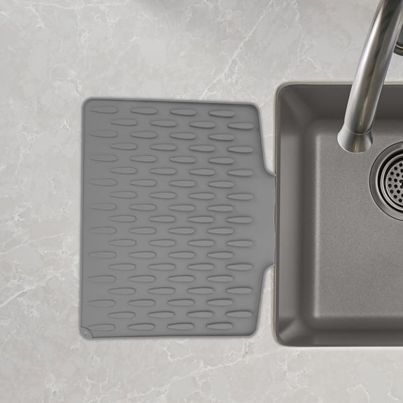 HEATSHAKING Flexible Silicone Counter Protector Mat with Built in Hanging Hole Non Slip Drying Pad Grey