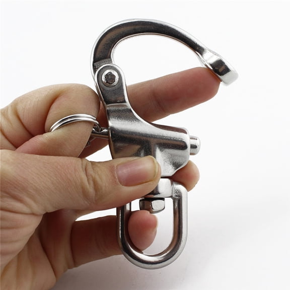 HEATSHAKING Plated Silver Heavy Duty Stainless Steel Swivel Snap Shackle with Strong Spring and Split Ring