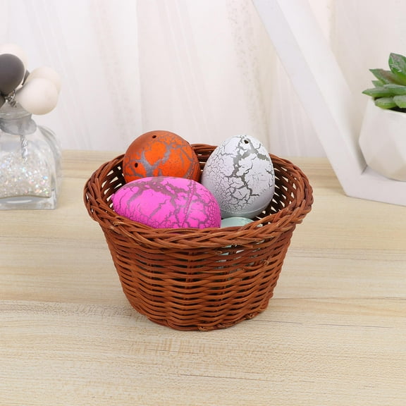 HEATSHAKING Mini Round Hand Woven Small Bushel Basket 1Pcs Brown Vine Material for Easter Party Home Decor