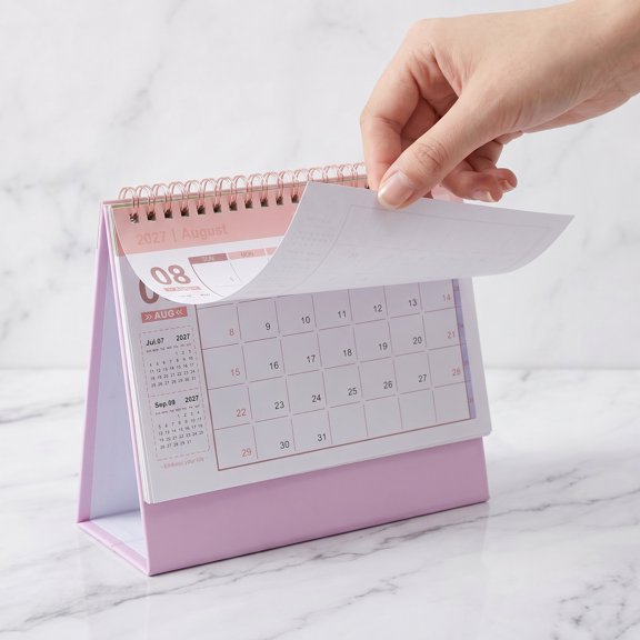 HEATSHAKING Pink 2027 Standing Flip Calendar with Clear Monthly Overview Ideal for Home and Office