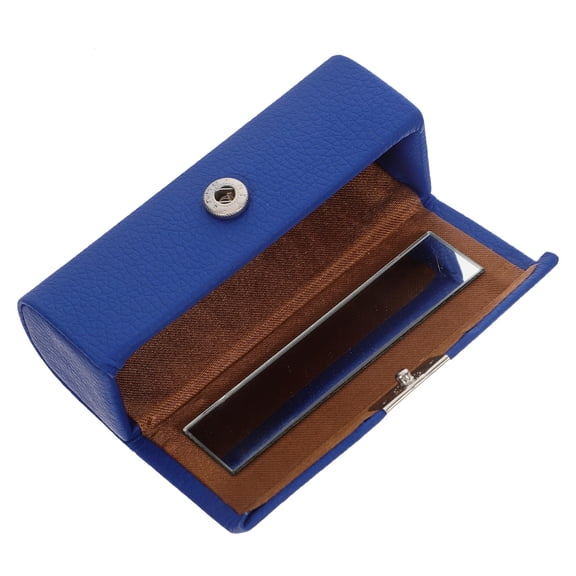 HEATSHAKING Portable Blue Lipstick Case with PU Material Mirror for Durable Lipstick Storage and Travel