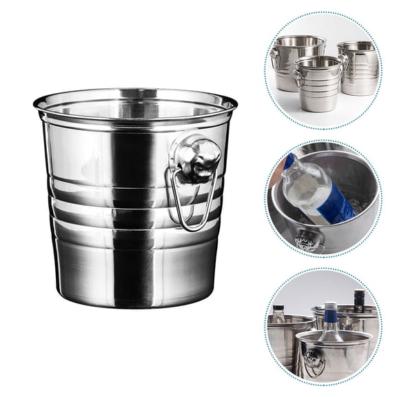 HEATSHAKING Portable Stainless Steel Ice Bucket Plated Silver for Ktv Wine Beer and Cocktail Bars