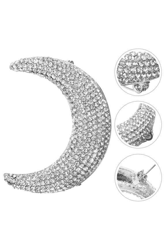 Premium Alloy Moon Pin for Clothes Elegant Lapel Pin with Rhinestone Detail