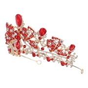 HEATSHAKING Rhinestone Wedding Crown Red Bridal Tiara with Ergonomic Hair Band Fit