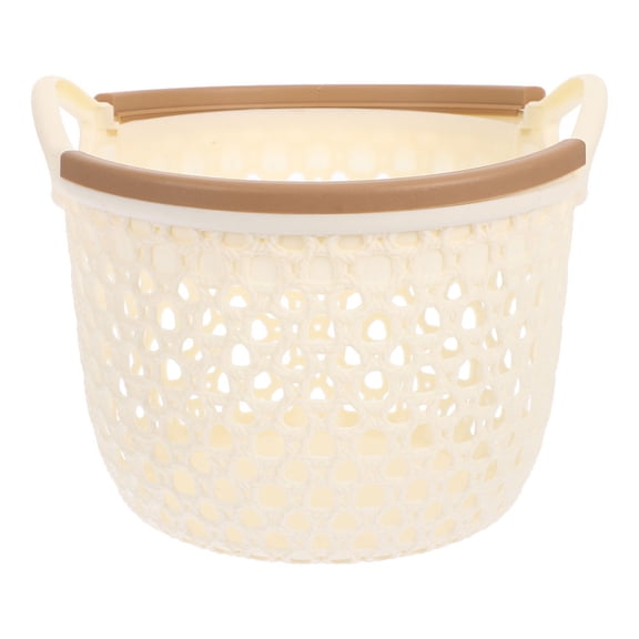 HEATSHAKING Round Beige Plastic Laundry Basket with Hollow Out Design Flexible Storage Hamper