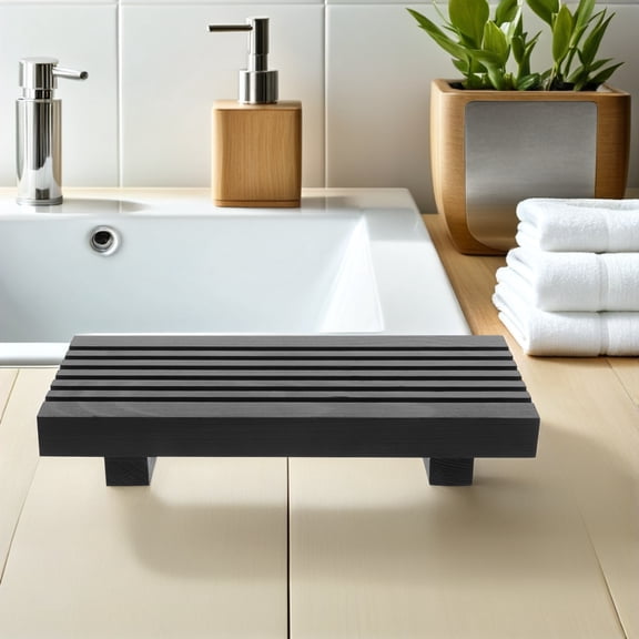 HEATSHAKING Black Wooden Sink Riser Tray for Bathroom Vanity Rustic Farmhouse Counter Organizer