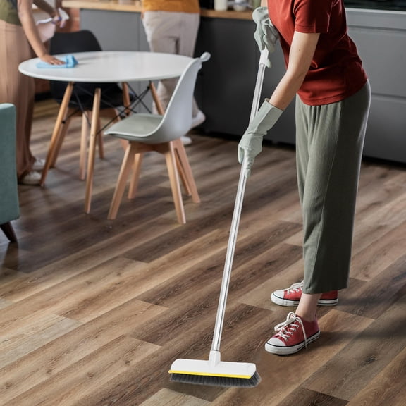 HEATSHAKING Soft Bristle Indoor Broom with Scraper for Efficient Floor Sweeping and Water Removal