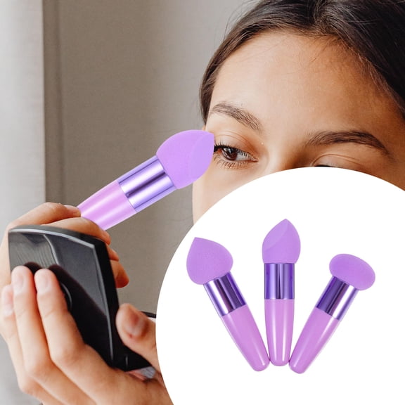 HEATSHAKING Sponge Makeup Brush 3Pcs Purple for Concealer Application Pen Shape