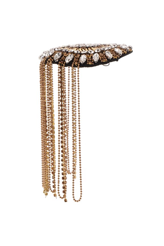 Golden Tassel Epaulettes with Rhinestone Chain, Versatile Decorative Shoulder Accents for Suits and Clothing