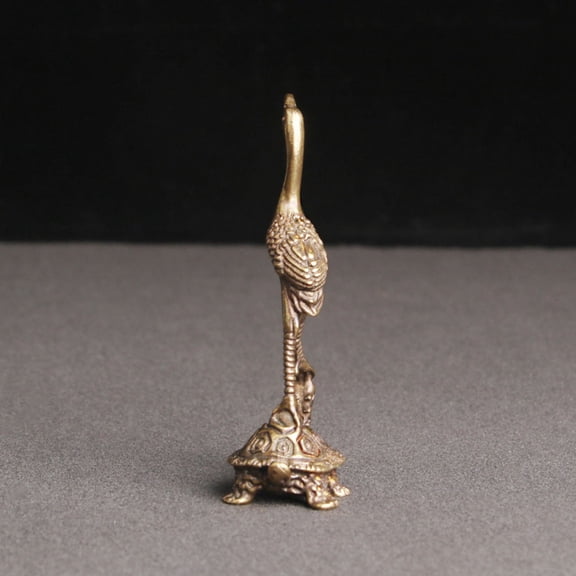 HEATSHAKING Vintage Style Brass Turtle Crane Statue Golden Color for Indoor Tabletop Decor