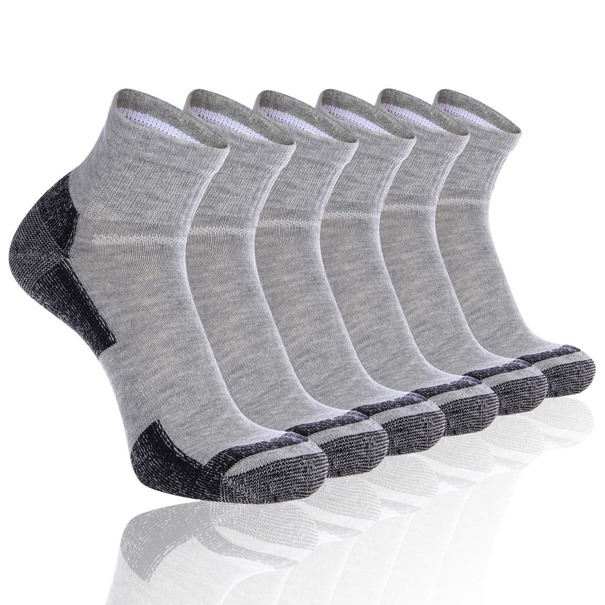 HEATUFF Men's Athletic Quarter Socks Cushioned Non-slip Socks Men 6 Pairs 