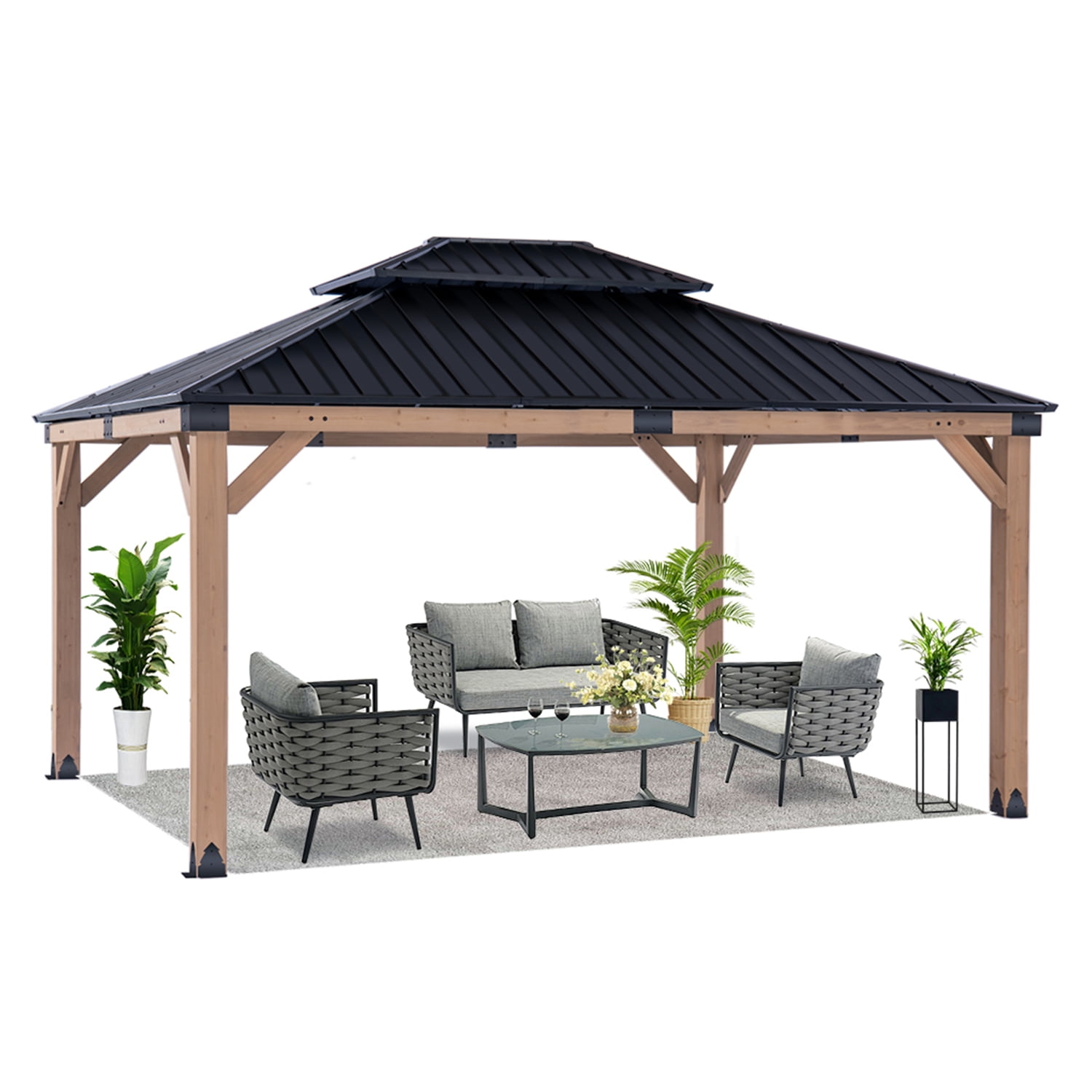HEAVDUTY Hardtop Wood Gazebo 10x12 ft Cedar Wood Frame Gazebo with