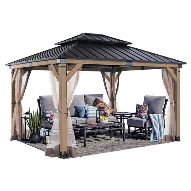 HEAVDUTY Hardtop Wood Gazebo 10x12 ft Cedar Wood Frame Gazebo with