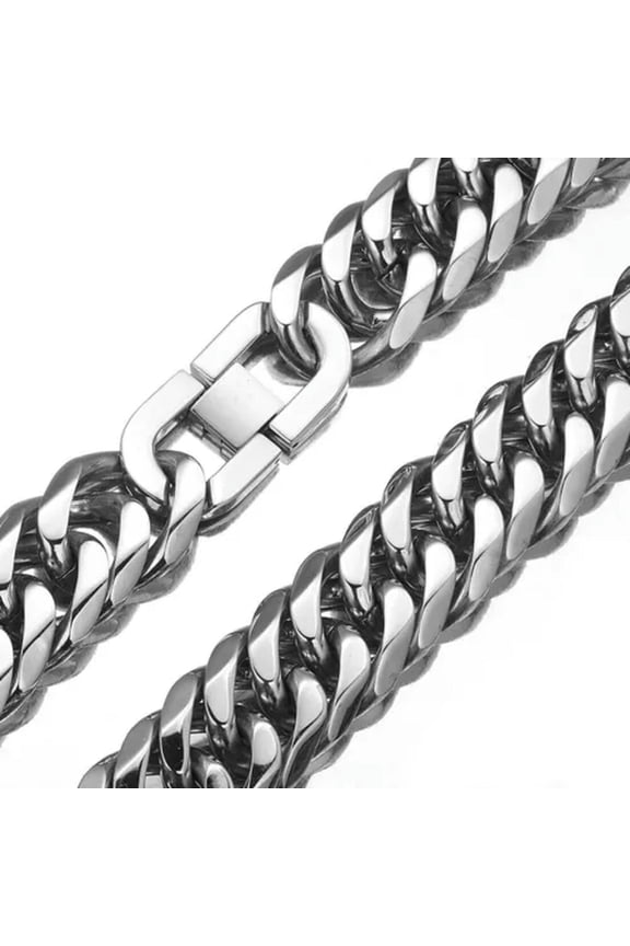 HEAVY 19/21mm Silver Cut Curb Cuban Link Chain 316L Stainless Steel Men Necklace