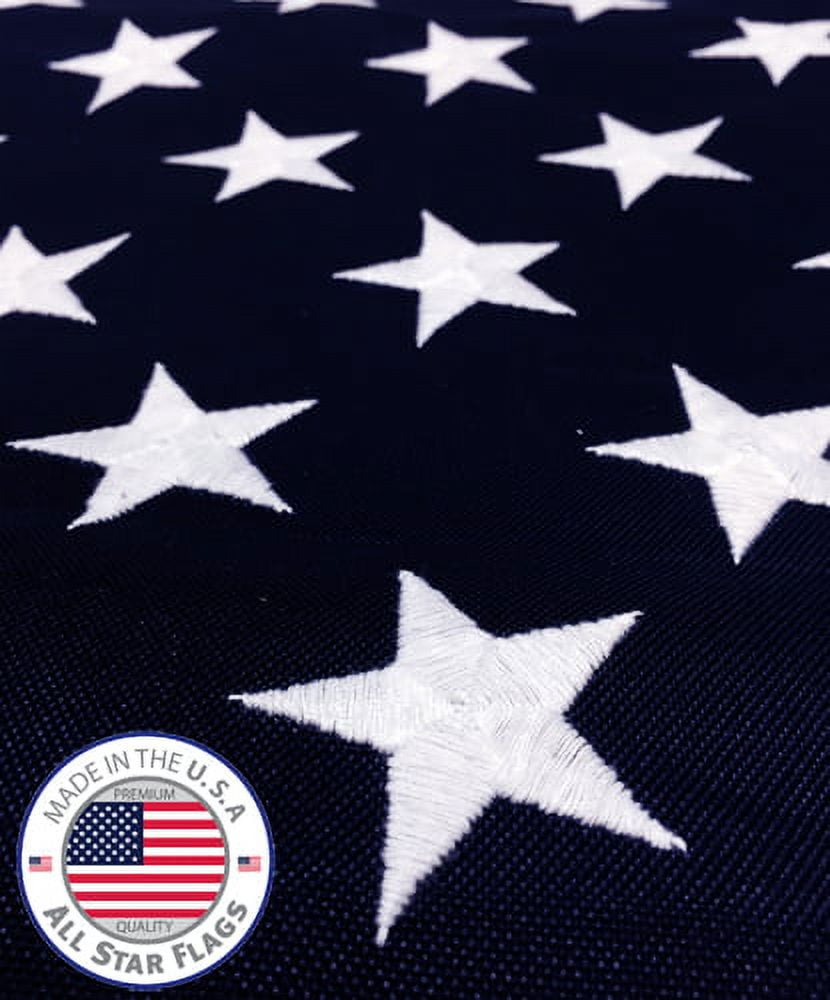 HEAVY-DUTY American Flag 5x8' - 100% Made in the USA - Durable, Long Lasting, Rich Polyester Material - Embroidered Stars, Sewn Stripes with Lock Stitching, Four Rows of Lock Stitching on the Fly End