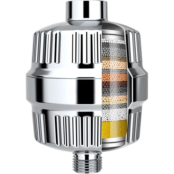 HEAVY DUTY High Output Shower Filter - 99% REMOVAL Shower Filter for Hard Water, Heavy Metals, Chlorine and Harmful Substance, Improve your and hair - Chrome