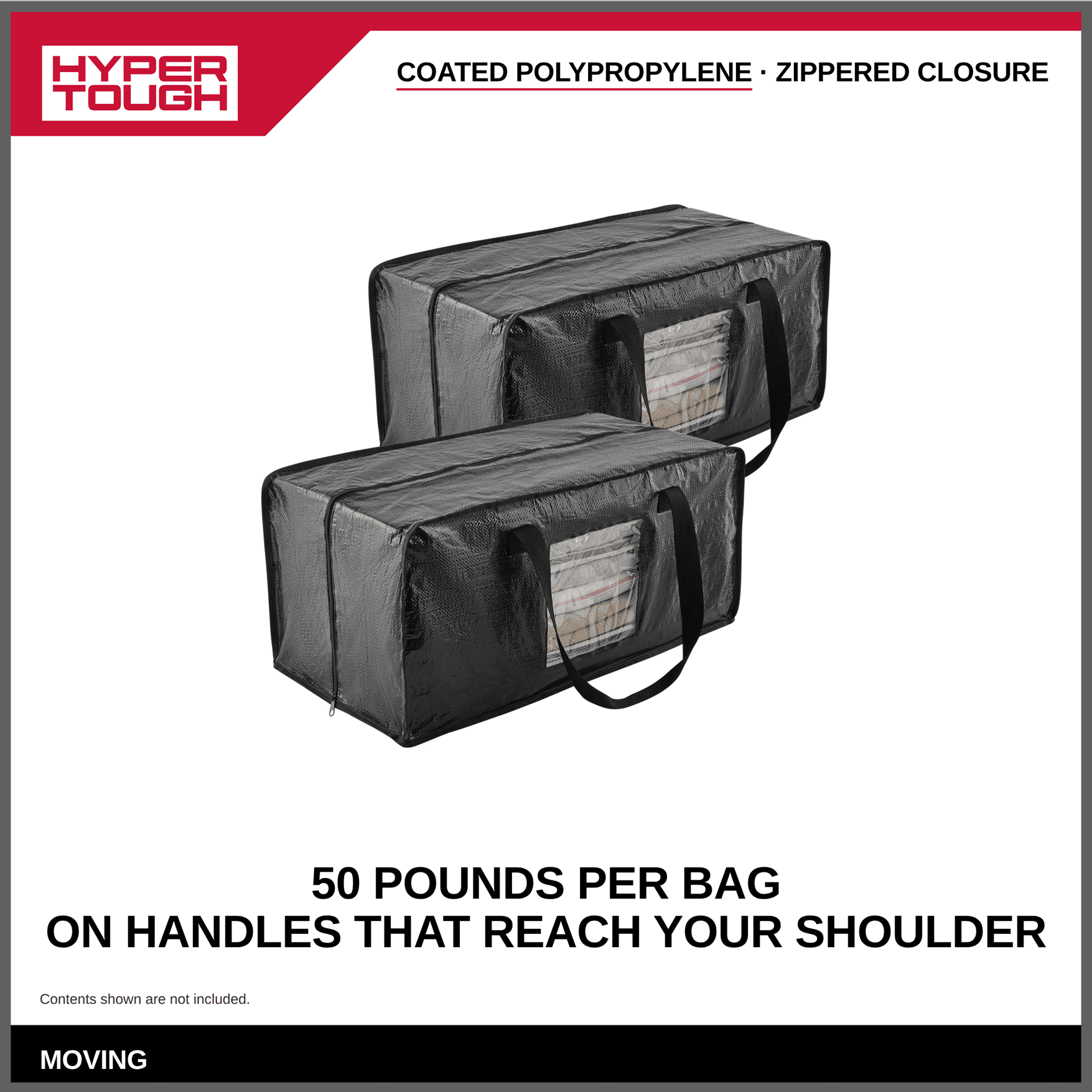 Hyper Tough Heavy-Duty Moving Bags with Clear Window and Backpack Carry, 2-Pack
