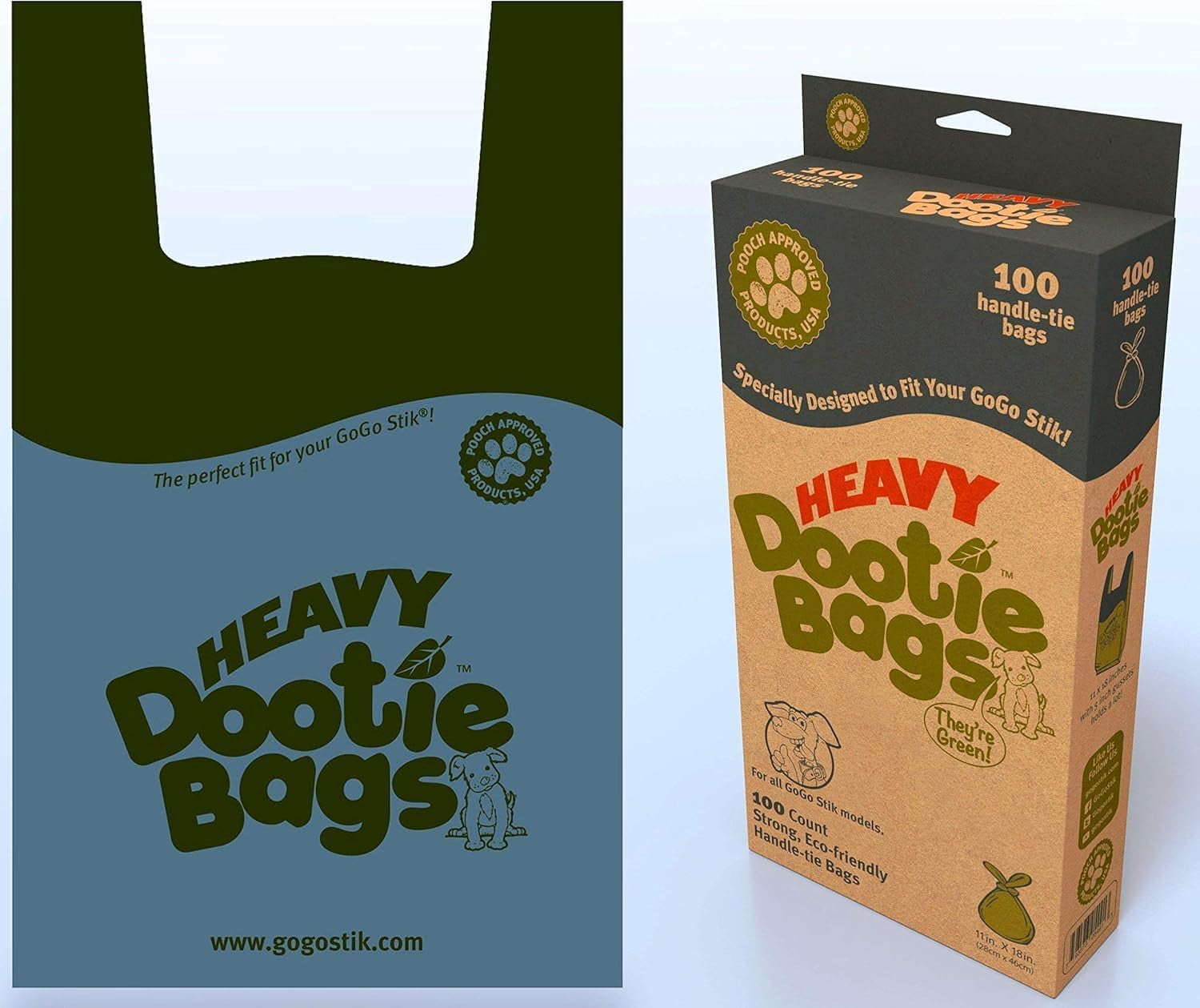 HEAVY Dootie Bags with EZ Tie Handles. Clean and Convenient for Pet Dog Poop, Cat Litter. Multi-Use. Great for Swivel Bin and Scoopers. Made with Cornstarch. Strong, Leakproof and Very Large