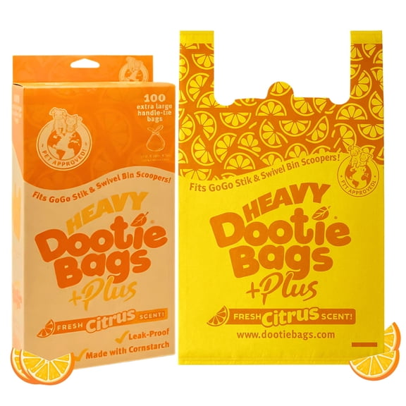 Heavy Dootie Bags®  Plus Citrus Scented, Very Large Pet Waste Bags with Handles, 100 Count