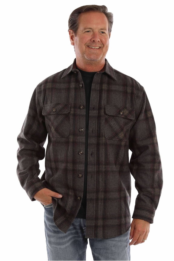 Scully 5387-CBG-XXL Granite Pass Mens Western Wool Flannel Shirt, Charcoal & Burgundy - 2XL