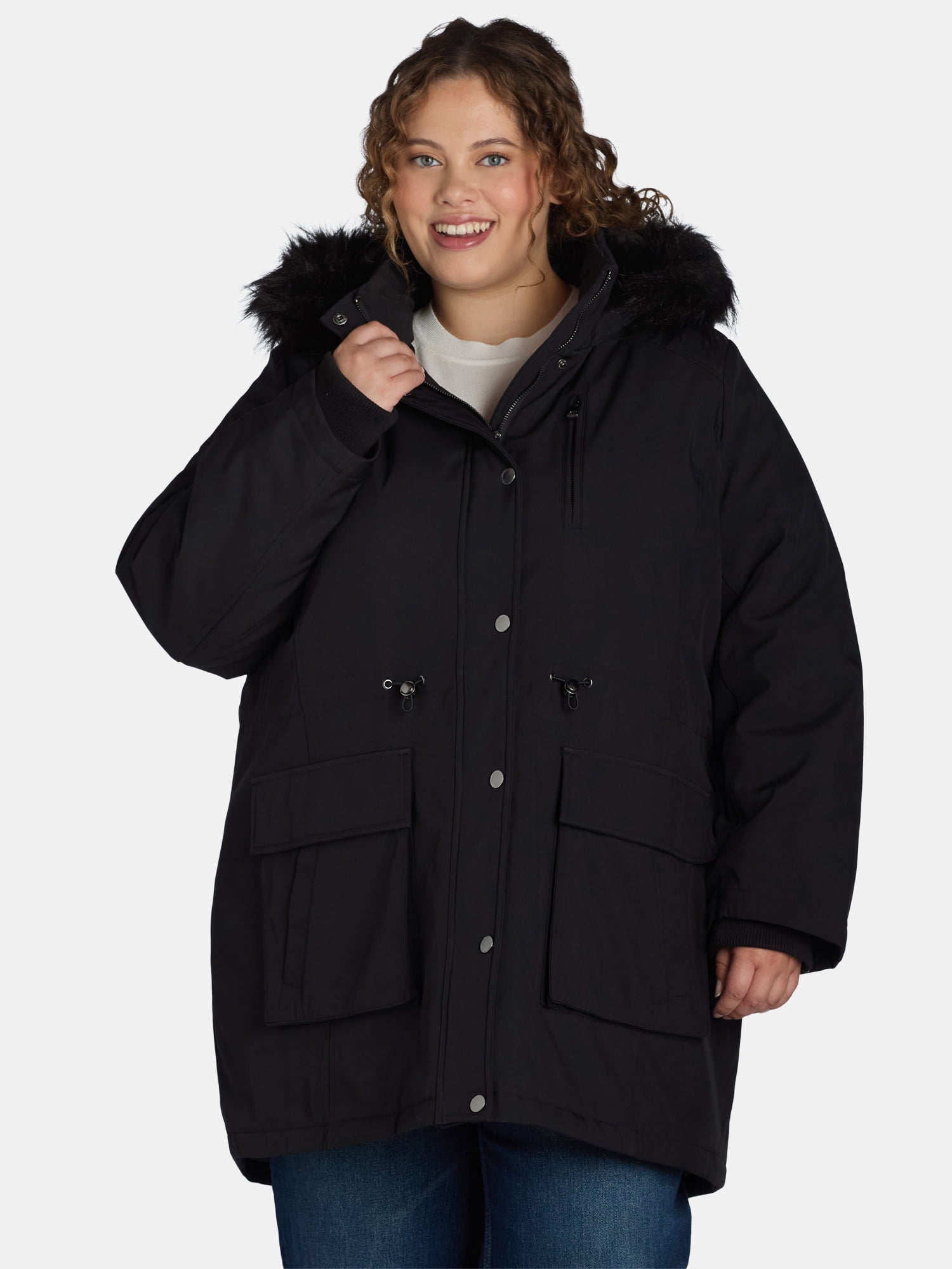 Time and Tru Women's and Women's Plus Heavyweight Anorak Jacket with Hood, Sizes XS-3X