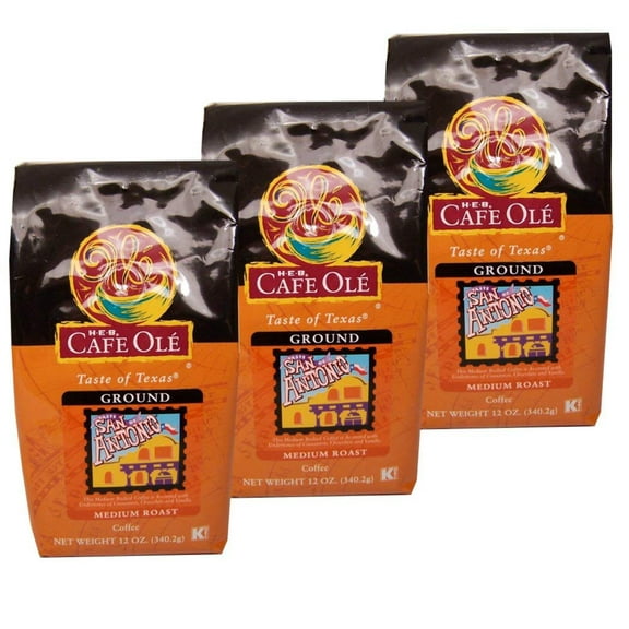 HEB Cafe Ole Medium Roast Ground Coffee 12oz Bag (Pack of 3) (Taste of San Antonio)