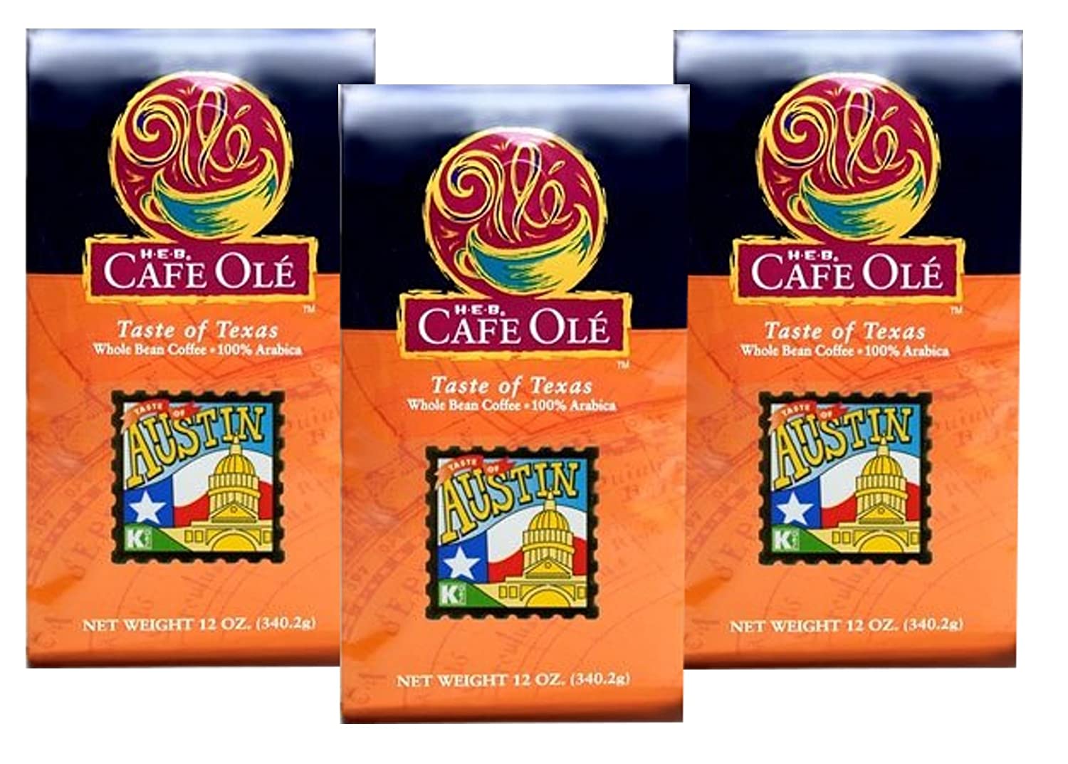 HEB Cafe Ole Taste of Texas Whole Bean Coffee 12oz Bag (Pack of 3