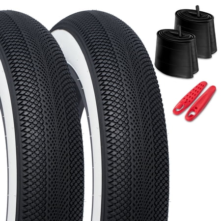 Happy Ebikes CITYSCAPE Fat Tire Set, All-Terrain 20 Inch Bike Tires for E-bike, MTB, Motorcycle Tires, Mountain Bike Tires, Whitewall, 20’’ x 4’’, 2-Pack