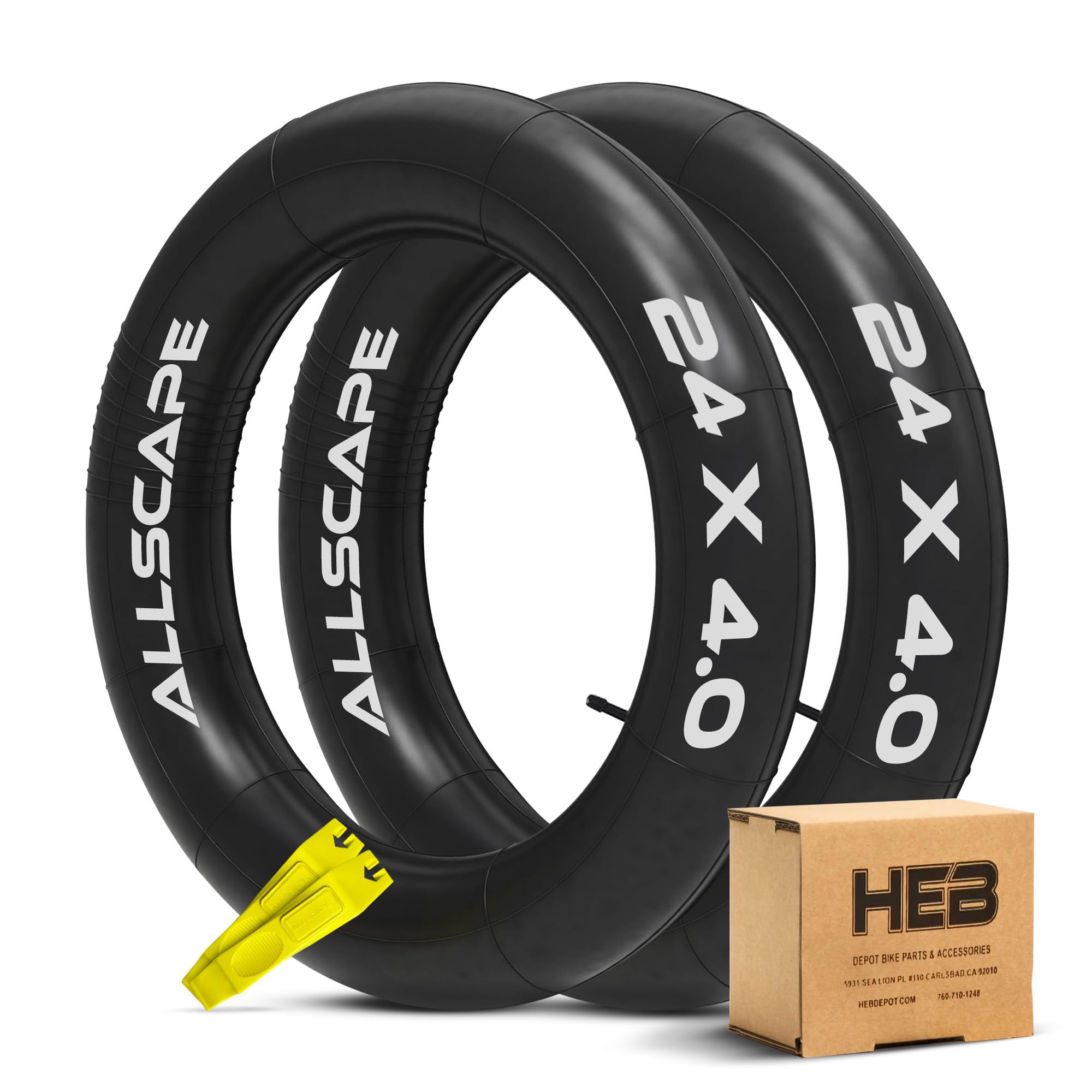 4 Pack Bike Inner Tubes - Schrader Valve 32mm, Fits 16/18/20/24/26/27.5/29 Inch Tires (1.75-2.125 Width), Includes Tire Levers