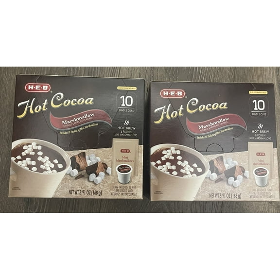 HEB Hot Cocoa with Marshmallows.  10 single cup per box.  Bundle of 2 boxes.