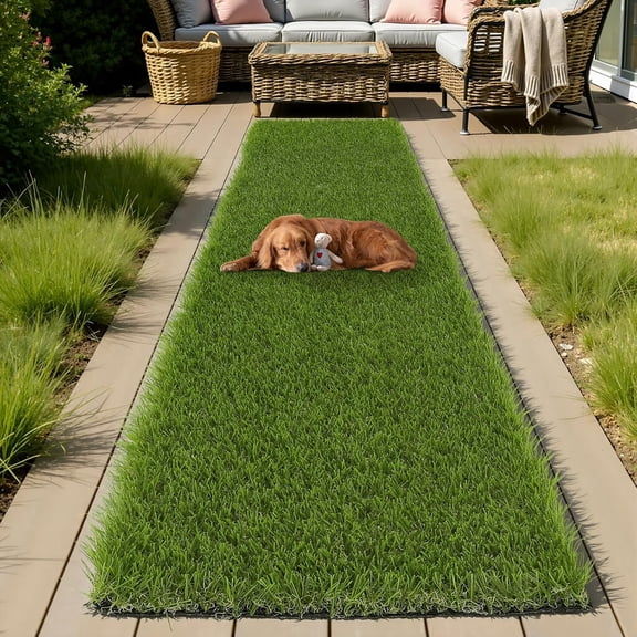 HEBE Artificial Turf Rug 2' x 8', Fake Grass Mat with Drainage Holes, Reusable Grass Turf Mat Pee Pad for Dog Potty Training, Washable Grass Rug Balcony Garden Lawn Indoor Outdoor Use