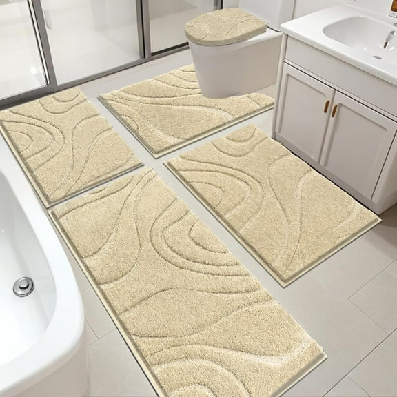 HEBE Bathroom Rugs Sets 5 Piece, Soft Absorbent Microfiber Bath Mat for Bathroom, Non Slip Washable Bath Rug Set with Toilet Cover, Bath Runner and U-Shaped Contour Toilet Rug, Dark Brown