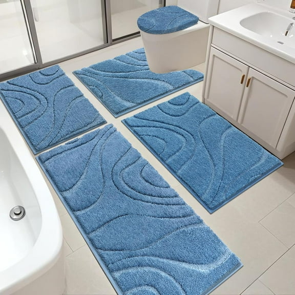 HEBE Bathroom Rugs Sets 5 Piece, Soft Absorbent Microfiber Bath Mat for Bathroom, Non Slip Washable Bath Rug Set with Toilet Cover, Bath Runner and U-Shaped Contour Toilet Rug, Dark Brown