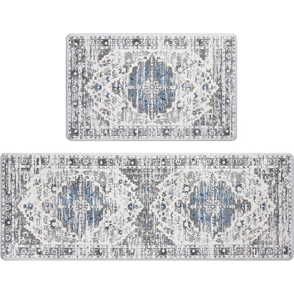 HEBE Boho Anti Fatigue Kitchen Rug Sets 2 Piece Non Slip Cushioned Kitchen Rugs and Mats Kitchen Mats for Floor Waterproof Distressed Kitchen Rug Carpet Runner for Sink Laundry Office