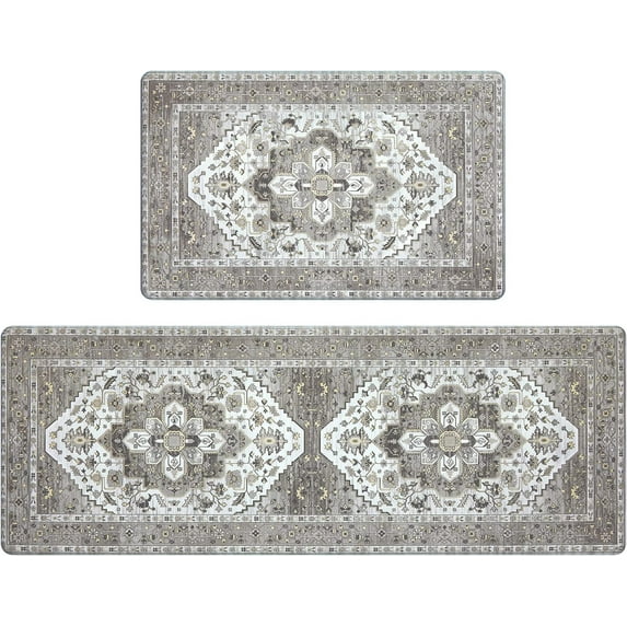 HEBE Boho Anti Fatigue Kitchen Rugs Set of 2 Non Slip Cushioned Kitchen Mats for Floor Vintage Oriental Kitchen Rugs and Mats Set Vintage Kitchen Carpet Rug Runner for Sink Laundry Standing