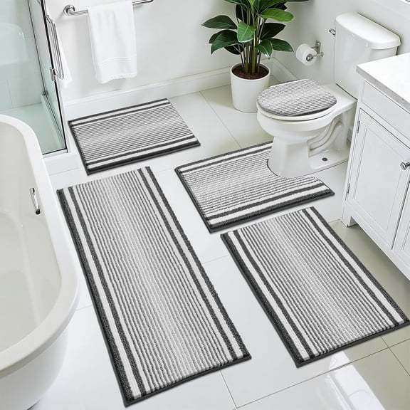 HEBE Chenille Bathroom Rug Sets 5 Piece,Super Absorbent Non Slip Bath Mats for Bathroom,Washable Bath Mat and U-Shaped Contour Toilet Rug Set for Tub Shower Floor Carpet