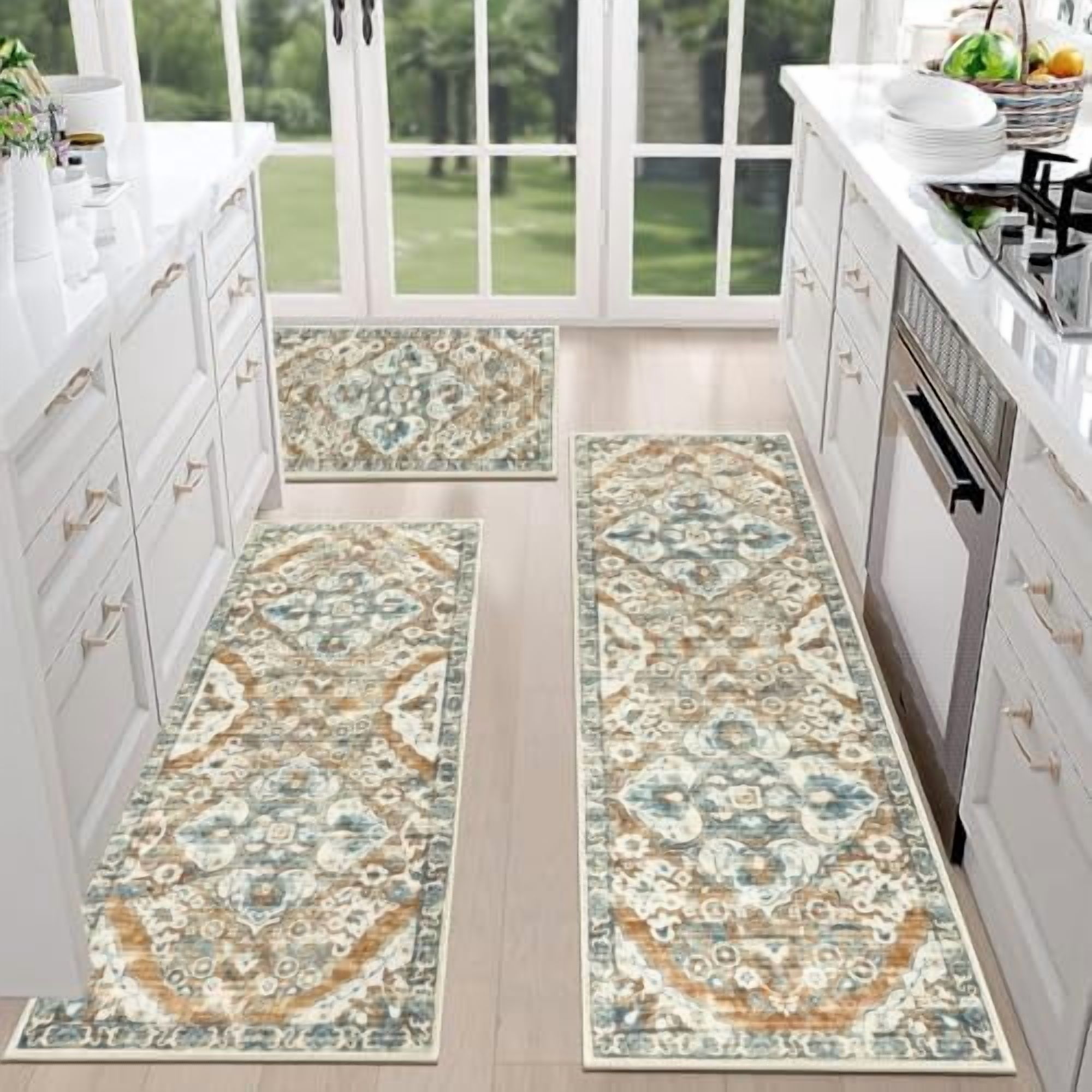 Farmouse Kitchen Rugs HEBE Farmhouse Kitchen Rug Sets of 3 Non Slip Washable Kitchen Rugs and ...