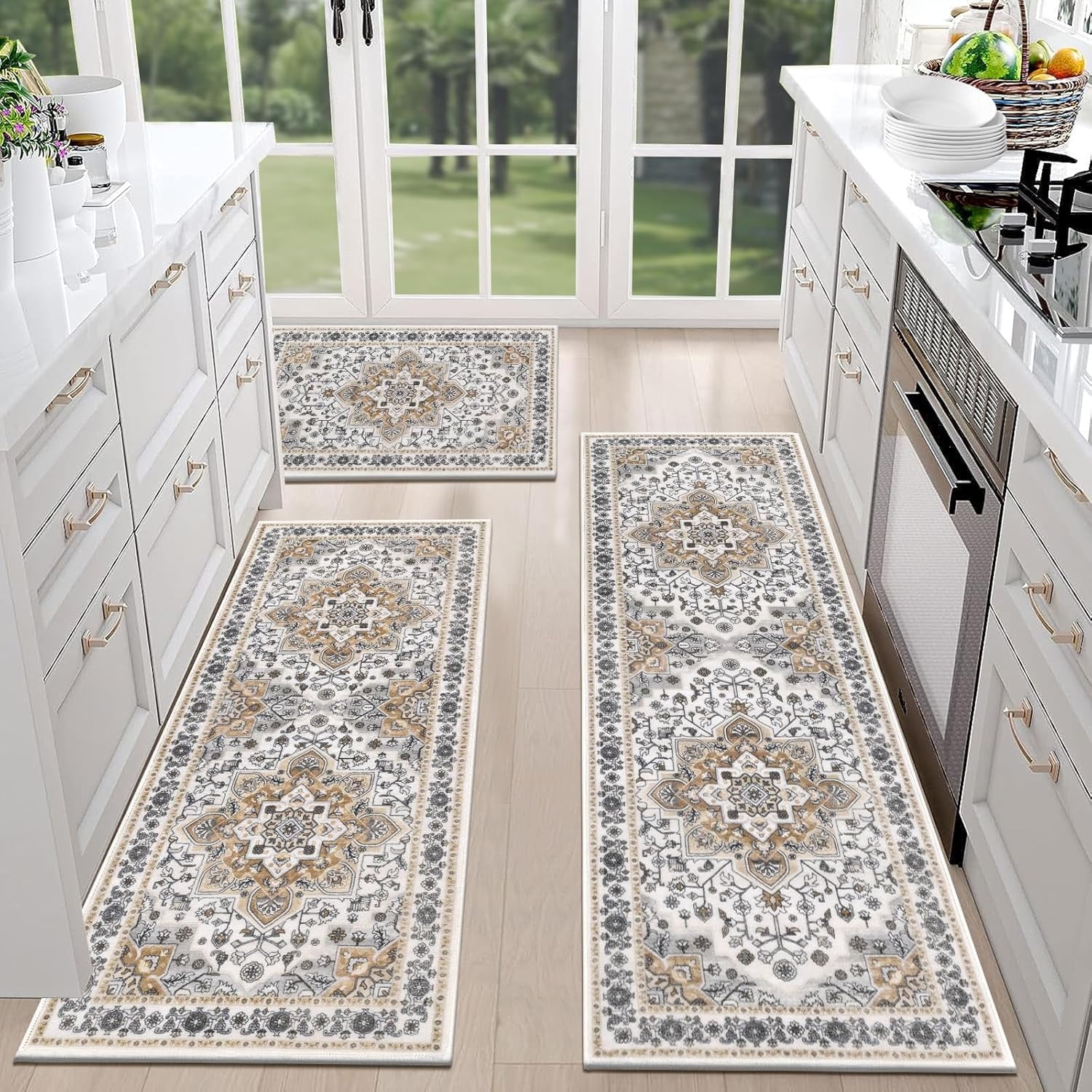 HEBE Farmhouse Kitchen Rugs Sets of 3 Non Slip Washable Boho Kitchen ...