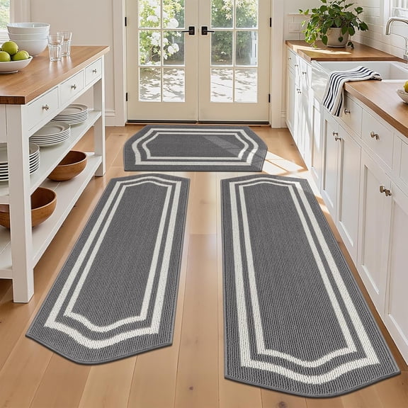 HEBE Farmhouse Kitchen Rugs Sets of 3 Non Slip Washable Boho and Mats for Floor Runner Rug Carpet Kitchen, Laundry, Hallways