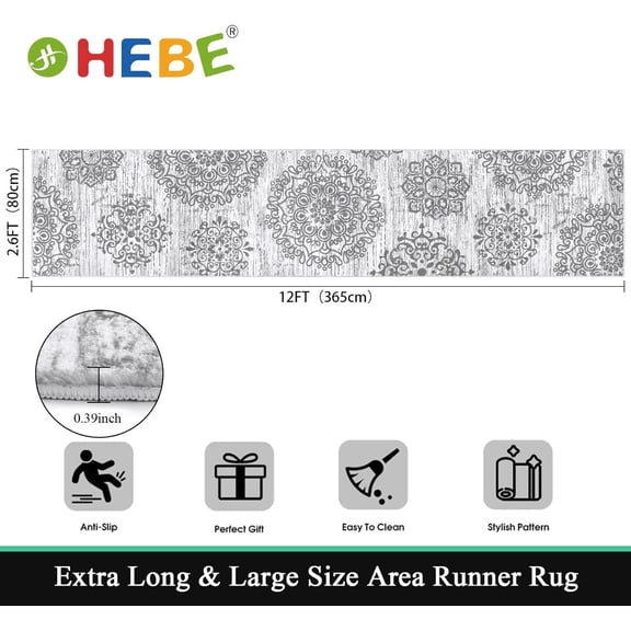 HEBE Hallway Runner Rug 2'8''x12' Washable Vintage Distressed Area Rugs Non Slip Laundry Rug Runner Boho Floor Carpet Runners for Hallways Entryway Laundry Room Kitchen Bathroom