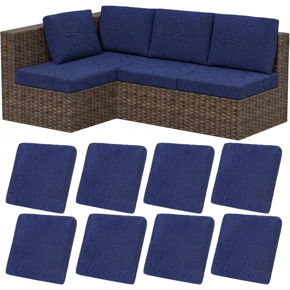 HEBE Stretch Patio Cushion Covers Set 8pcs,Waterproof Outdoor Couch Replacement,Washable Reusable Seat Slipcovers for Furniture Protector,Chair Cover